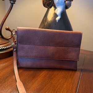 Brown Leather Wristlet with hand painted Boston Terriers